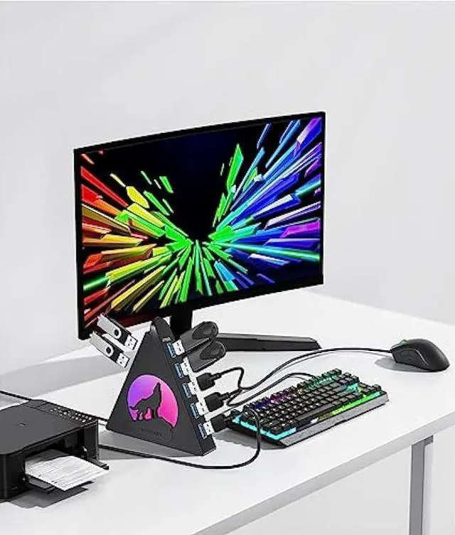 Alt view image 4 of 6 - 7 Port USB Hub, JoyReken USB 3.0 Hub with 2 FT Long Cable, Vertical USB Exrension Hub for Laptop, MacBook, Xbox, PS4/5, Flash Drive, XPS, PC, Flash Drive, Game Console, Printer, Camera,Keyborad, Mouse