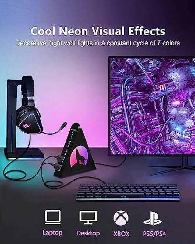 Alt view image 5 of 6 - 7 Port USB Hub, JoyReken USB 3.0 Hub with 2 FT Long Cable, Vertical USB Exrension Hub for Laptop, MacBook, Xbox, PS4/5, Flash Drive, XPS, PC, Flash Drive, Game Console, Printer, Camera,Keyborad, Mouse