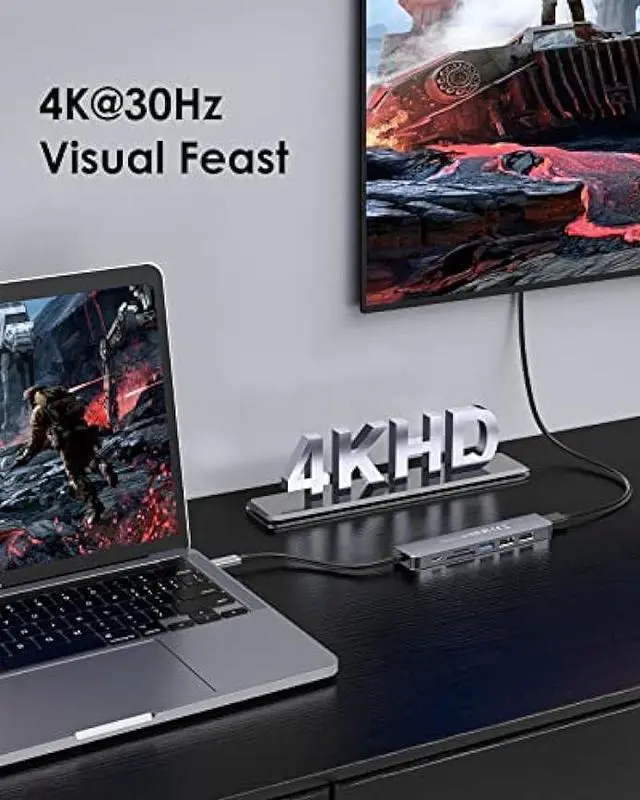 Alt view image 2 of 5 - LENTION USB C Hub with 100W Charging, 4K HDMI, Dual Card Reader, USB 3.0 & 2.0 Compatible MacBook Pro, New Mac Air/Surface, Chromebook, More, Stable Driver Adapter (CB-CE18, Space Gray)