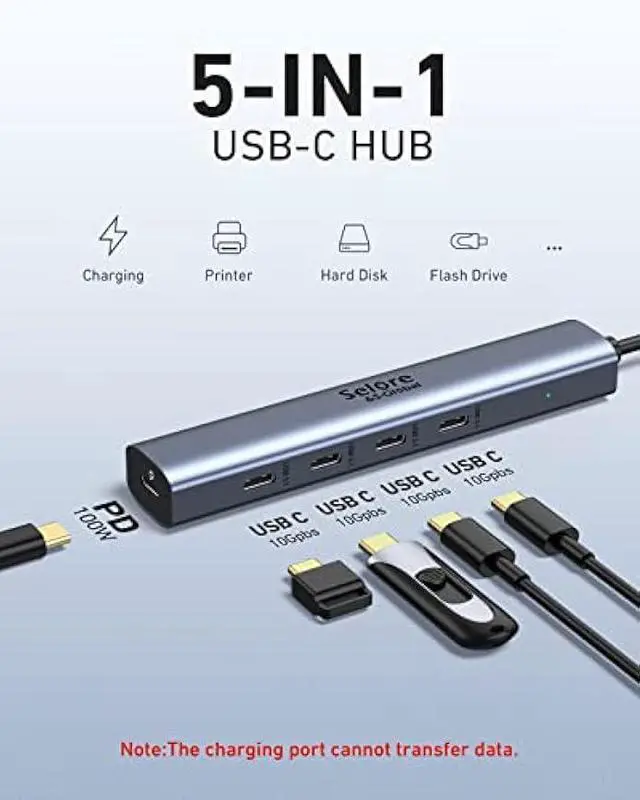 Alt view image 4 of 5 - 10Gbps USB-C Hub, 5-Port USB-C Splitter with 100W Power Delivery, Multiport Adapter for Laptops, USBC Hub for MacBook Pro/Air M2/M1, iPad, Dell, HP, Samsung