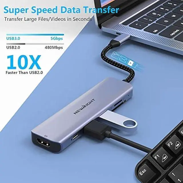 Alt view image 5 of 6 - USB C Hub USB-C to  Adapter - Newmight 6 in 1 USB C  Multiport Adapter with 100W Power Delivery  4K USB3.0 Fast Data Transfer SD/TF Card Reader, for MacBook and Other Type C Devices
