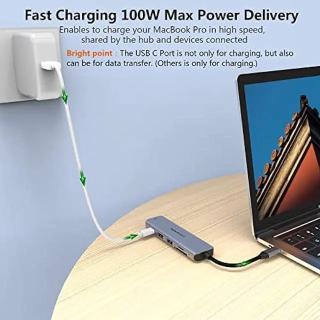 Alt view image 6 of 6 - USB C Hub USB-C to  Adapter - Newmight 6 in 1 USB C  Multiport Adapter with 100W Power Delivery  4K USB3.0 Fast Data Transfer SD/TF Card Reader, for MacBook and Other Type C Devices