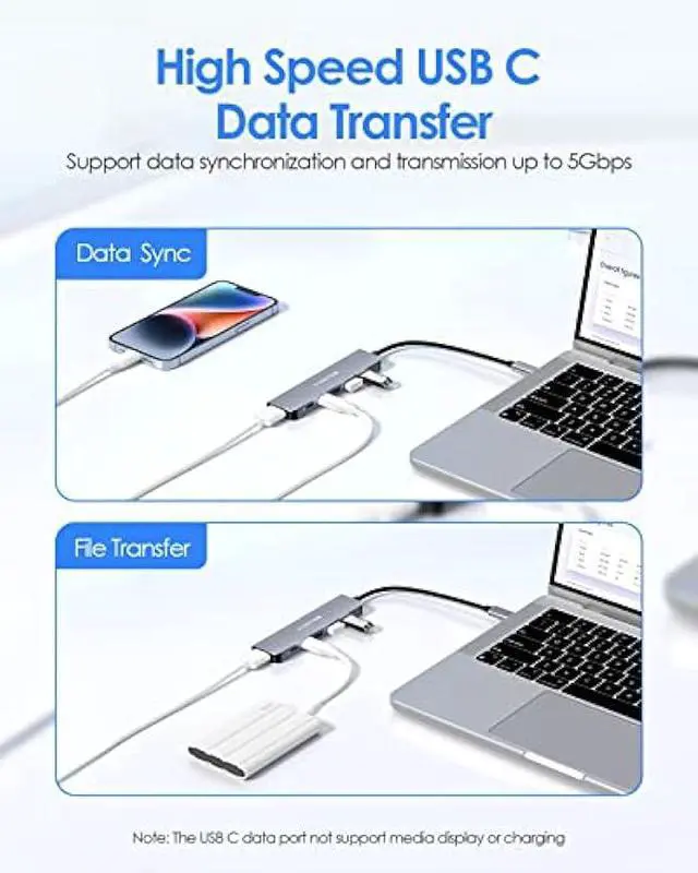 Alt view image 3 of 5 - LENTION USB C Hub, Multiport with 4K HDMI Port, 3xUSB-A Ports, USB-C Data Port, 100W PD Port, Compatible New MacBook Pro/Air, iPhone 15 Pro/Pro Max, Surface, Chromebook, More(CE35s, Gray)