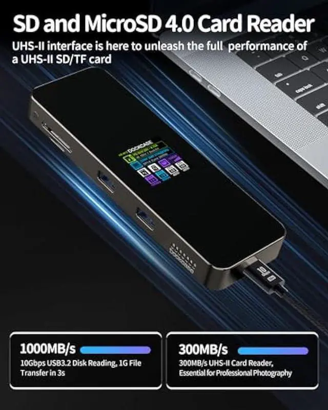 Alt view image 4 of 6 - DOCKCASE Visual Smart USB C Hub (9-in-1) with  Port 4K@60Hz, 100w PD Power Delivery, 4 USB-A Data Ports, 1 Gigabit Ethernet Port, 1 UHS-II TF/SD card slot for MacBook Air, MacBook Pro,XPS,and More