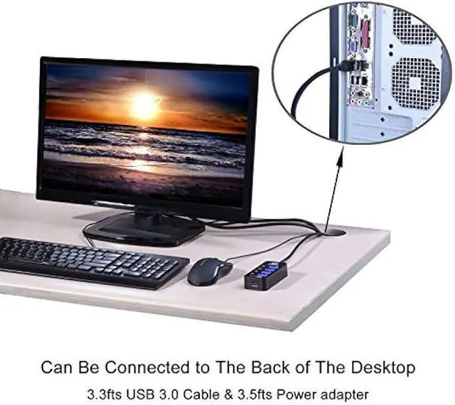 Alt view image 6 of 6 - USB 3.0 Hub - Tendak USB Hub with 4 USB 3.0 Data Ports + 1 USB Smart Charging Port and Power Supply Adapter with Individual On/Off Port Switches for MacBook, Mac Pro, HDD