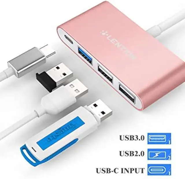 Alt view image 2 of 6 - LENTION 4-in-1 USB-C Hub with Type C, USB 3.0, USB 2.0 for 2024-2016 MacBook Pro (M1-M4), iPhone 16-15 New Mac Air/Surface, ChromeBook, More, Multiport Charging & Connecting Adapter (C13, Rose Gold)
