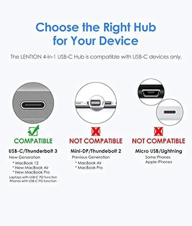 Alt view image 4 of 6 - LENTION 4-in-1 USB-C Hub with Type C, USB 3.0, USB 2.0 for 2024-2016 MacBook Pro (M1-M4), iPhone 16-15 New Mac Air/Surface, ChromeBook, More, Multiport Charging & Connecting Adapter (C13, Rose Gold)