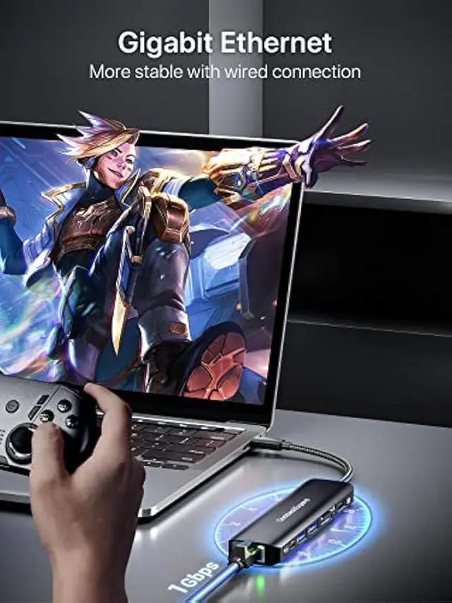 Alt view image 4 of 5 - USB C Hub Multiport Adapter, DockteckExpand USB C Dongle 7 in 1 with 4K 60Hz HDMI Port, 1Gbps Ethernet, 100W PD, 2 USB 3.0 Ports, SD/TF Card Reader for MacBook iPad HP Dell XPS and More