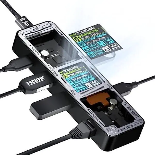 Main image of DOCKCASE Explorer Edition Visual Smart USB C Hub (6-in-1) with  Port 4K@60Hz,Gigabit Ethernet,USB-C and 2 USB-A 5Gbps Data Ports, 100w PD Power Delivery, for MacBook Air/Pro, XPS, and More
