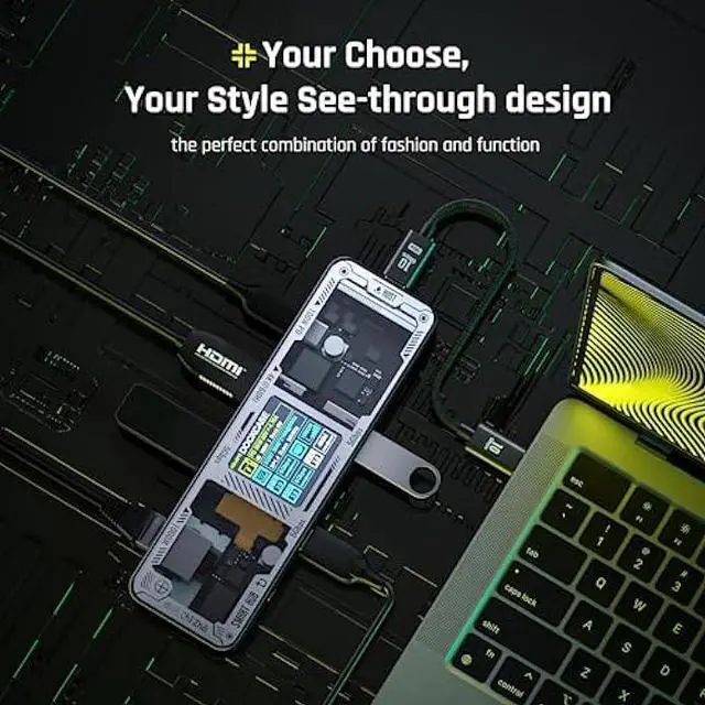 Alt view image 3 of 6 - DOCKCASE Explorer Edition Visual Smart USB C Hub (6-in-1) with  Port 4K@60Hz,Gigabit Ethernet,USB-C and 2 USB-A 5Gbps Data Ports, 100w PD Power Delivery, for MacBook Air/Pro, XPS, and More