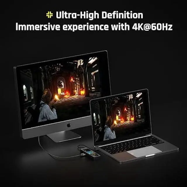 Alt view image 4 of 6 - DOCKCASE Explorer Edition Visual Smart USB C Hub (6-in-1) with  Port 4K@60Hz,Gigabit Ethernet,USB-C and 2 USB-A 5Gbps Data Ports, 100w PD Power Delivery, for MacBook Air/Pro, XPS, and More