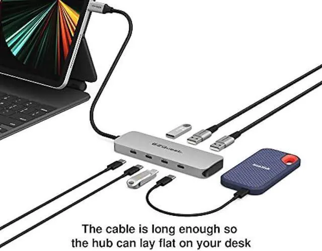 Alt view image 5 of 6 - EZQuest USB C Hub - 7 in 1 USB C Splitter 10Gbps Ultra-Fast with 3X Gen 2 USB-C Hub Ports 10Gbps, 3X USB 3.0 Ports 5Gbps, 1X USB-C 3.0 Power Delivery 5Gbps Data  MacBooks, Dell & More Type C Devices