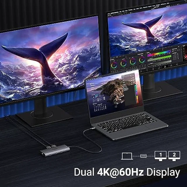 Alt view image 3 of 7 - UGREEN Revodok Pro 10 in 1 USB C Hub Dual Monitor Docking Station with Dual 4K@60Hz Single 8K@30Hz USB A and USB C Data Port 100W PD Charging 1Gbps Ethernet, SD Card Reader for Dell XPS Thinkpad