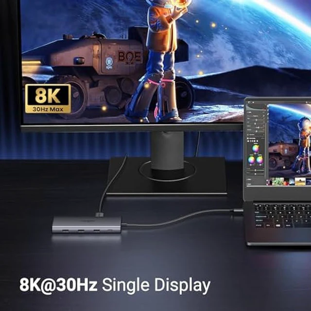 Alt view image 5 of 7 - UGREEN Revodok Pro 10 in 1 USB C Hub Dual Monitor Docking Station with Dual 4K@60Hz Single 8K@30Hz USB A and USB C Data Port 100W PD Charging 1Gbps Ethernet, SD Card Reader for Dell XPS Thinkpad