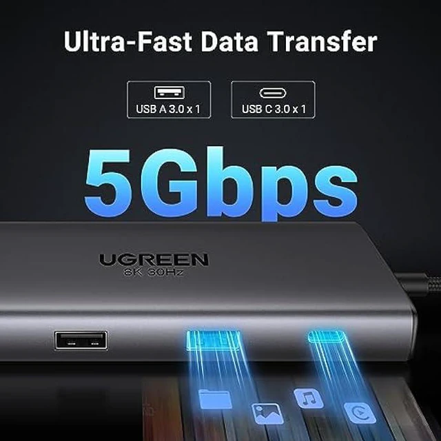 Alt view image 6 of 7 - UGREEN Revodok Pro 10 in 1 USB C Hub Dual Monitor Docking Station with Dual 4K@60Hz Single 8K@30Hz USB A and USB C Data Port 100W PD Charging 1Gbps Ethernet, SD Card Reader for Dell XPS Thinkpad