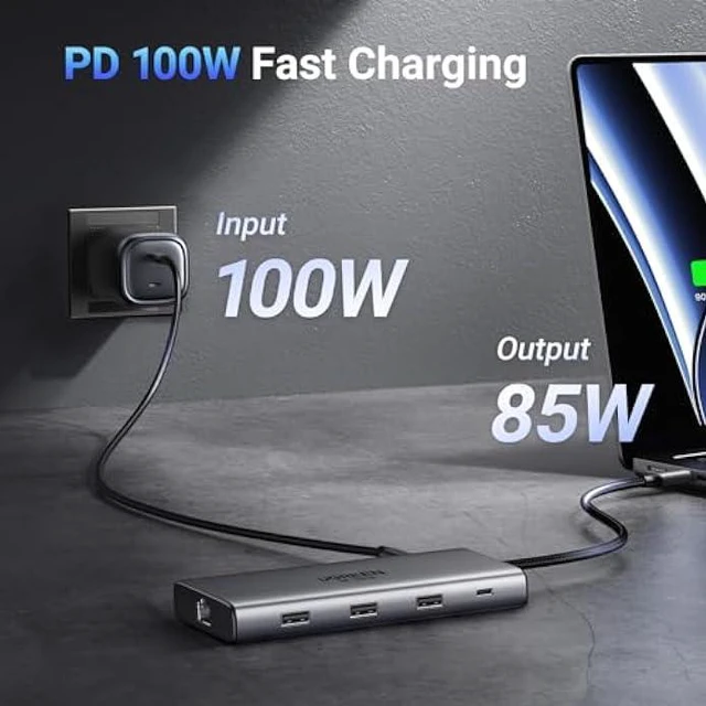 Alt view image 7 of 7 - UGREEN Revodok Pro 10 in 1 USB C Hub Dual Monitor Docking Station with Dual 4K@60Hz Single 8K@30Hz USB A and USB C Data Port 100W PD Charging 1Gbps Ethernet, SD Card Reader for Dell XPS Thinkpad