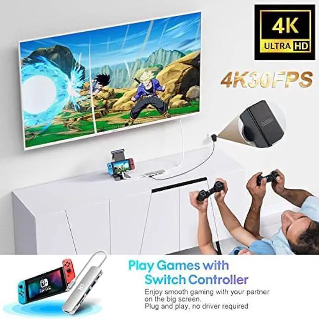 Alt view image 3 of 6 - USB C Hub Adapter, 6 in 1 USB-C Dongle Multiport Docking Station with 4K , 55W PD, USB 3.0/USB 2.0 Port, SD/TF Card Slot, Type-C Digital AV Dock Converter for MacBook Pro Air M1- Sliver