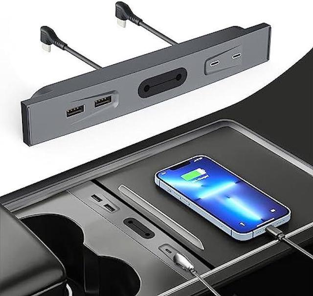USB Hub for Tesla Model 3 Model Y 2021 2022 with 2 USB Port and 2 Type-C  Port, with Data Transmission Function and Fast Charger Port Compatible with