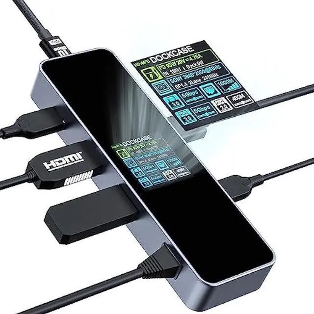 Main image of DOCKCASE Visual Smart USB C Hub (6-in-1) with  Port 4K@60Hz, Gigabit Ethernet, USB-C and 2 USB-A 5Gbps Data Ports, 100w PD Power Delivery, for MacBook Air, MacBook Pro, XPS, and More
