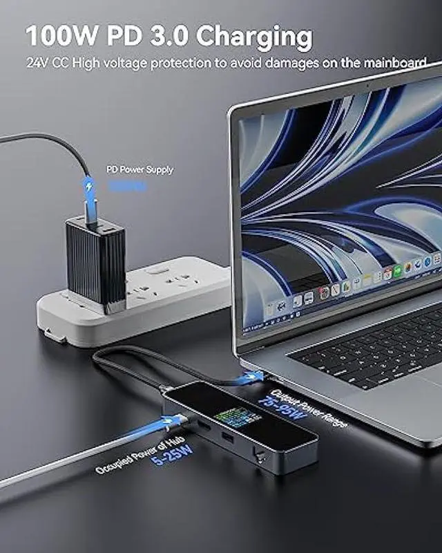 Alt view image 5 of 6 - DOCKCASE Visual Smart USB C Hub (6-in-1) with  Port 4K@60Hz, Gigabit Ethernet, USB-C and 2 USB-A 5Gbps Data Ports, 100w PD Power Delivery, for MacBook Air, MacBook Pro, XPS, and More