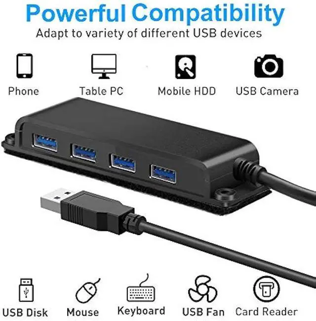 Alt view image 5 of 5 - 4-Port USB 3.0 Portable Desk Hub,Fixable USB Data Hub 3.0 with 3.3ft/100CM Cable for MacBook, Mac Pro/Mini, iMac, XPS, Surface Pro, Notebook PC, USB Flash Drives, Mobile HDD,Computer and More
