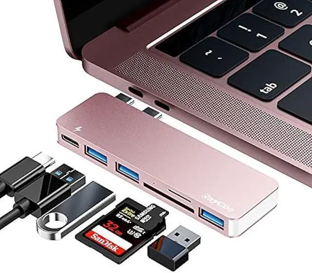 Main image of USB C Hub Adapter for MacBook Pro/Air 2020 2019 2018, 6 in 1 USB-C Accessories Compatible with MacBook Pro 13 and 15 with 3 USB 3.0 Ports, TF/SD Card Reader, Power Delivery (Pink)