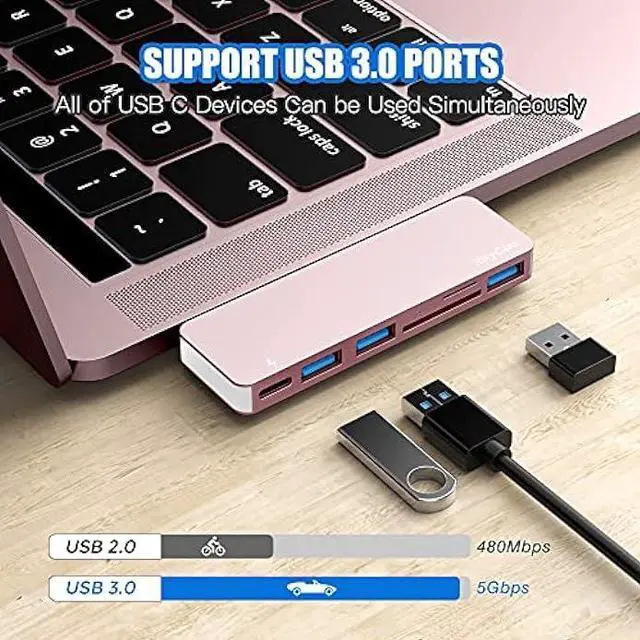 Alt view image 3 of 6 - USB C Hub Adapter for MacBook Pro/Air 2020 2019 2018, 6 in 1 USB-C Accessories Compatible with MacBook Pro 13 and 15 with 3 USB 3.0 Ports, TF/SD Card Reader, Power Delivery (Pink)