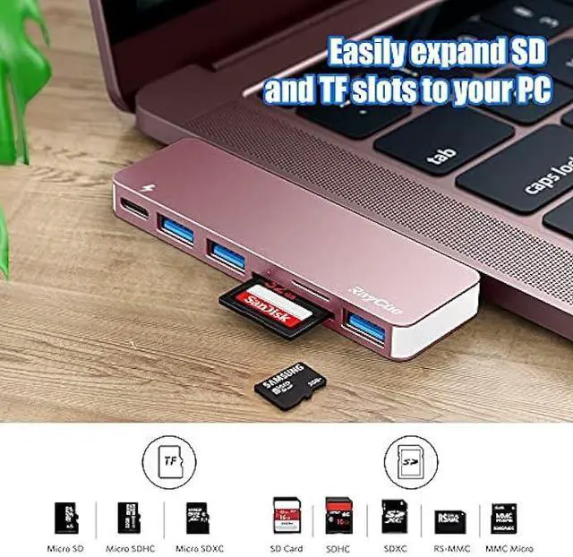 Alt view image 4 of 6 - USB C Hub Adapter for MacBook Pro/Air 2020 2019 2018, 6 in 1 USB-C Accessories Compatible with MacBook Pro 13 and 15 with 3 USB 3.0 Ports, TF/SD Card Reader, Power Delivery (Pink)