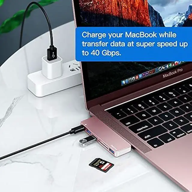 Alt view image 5 of 6 - USB C Hub Adapter for MacBook Pro/Air 2020 2019 2018, 6 in 1 USB-C Accessories Compatible with MacBook Pro 13 and 15 with 3 USB 3.0 Ports, TF/SD Card Reader, Power Delivery (Pink)