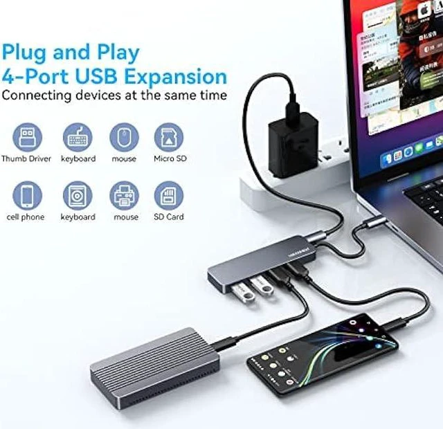 Alt view image 2 of 6 - MEANHIGH USB C 3.0 Hub 4-Port Type C to USB Hub Micro USB Splitter Ultra-Slim USB Data Hub Portable USB Port Expander for MacBook Pro Air HP XPS and More Type C Device