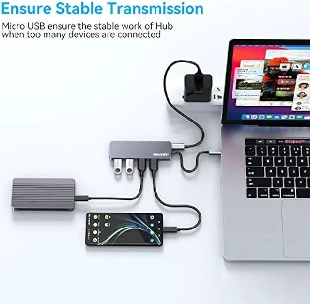 Alt view image 4 of 6 - MEANHIGH USB C 3.0 Hub 4-Port Type C to USB Hub Micro USB Splitter Ultra-Slim USB Data Hub Portable USB Port Expander for MacBook Pro Air HP XPS and More Type C Device