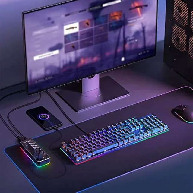 Alt view image 3 of 6 - Powered USB Hub, RSHTECH RGB 7 Ports USB 3.0/USB C Hub with 14 Mode RGB LED Strip, Individual Touch Switches, 3.3ft Cable and 5V/4A Power Adapter, Aluminum Gaming USB Hub for PC and Laptop, RSH-518R