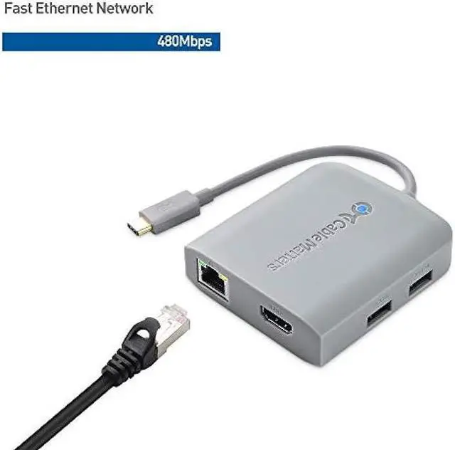 Alt view image 5 of 7 - [Works with Chromebook Certified] Cable Matters USB C Hub Multiport Adapter with 4K , 2X USB 2.0, 480Mbps Ethernet, and 60W PD