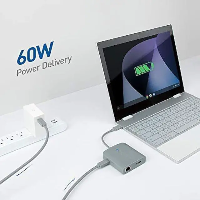 Alt view image 4 of 7 - [Works with Chromebook Certified] Cable Matters USB C Hub Multiport Adapter with 4K , 2X USB 2.0, 480Mbps Ethernet, and 60W PD