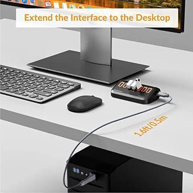 Alt view image 6 of 7 - USB Hub 3.0[5Gbps Stable Transfer], iDsonix 7 Ports USB Hub 1.6ft Type A&C 2 Connectors, USB Splitter Extra USB Ports for Laptops,Surface,Xbox,iMac,MacBook,PS5/PS4,Flash Drive,Keyborad,Mouse,Printer