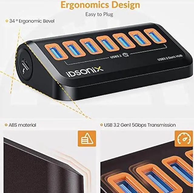 Alt view image 7 of 7 - USB Hub 3.0[5Gbps Stable Transfer], iDsonix 7 Ports USB Hub 1.6ft Type A&C 2 Connectors, USB Splitter Extra USB Ports for Laptops,Surface,Xbox,iMac,MacBook,PS5/PS4,Flash Drive,Keyborad,Mouse,Printer
