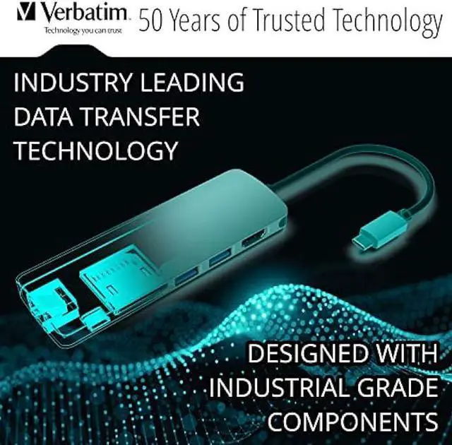 Alt view image 2 of 6 - Verbatim 6-in-1 USB C Hub Adapter with Dongle - 100W Power Delivery, USB 3.0 Ports, SD Card Readers, 3.5mm Audio Port for USB C Laptops