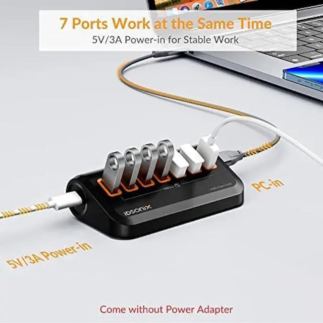 Alt view image 4 of 7 - USB Hub 3.0[5Gbps Stable Transfer], iDsonix 7 Ports USB Hub 1.6ft Type A&C 2 Connectors, USB Splitter Extra USB Ports for Laptops,Surface,Xbox,iMac,MacBook,PS5/PS4,Flash Drive,Keyborad,Mouse,Printer