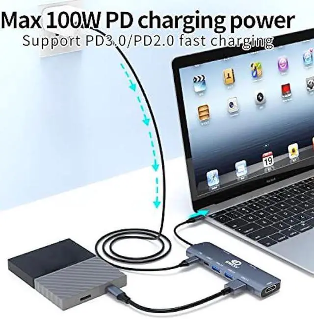 Alt view image 3 of 7 - WWLSV USB C Hub Docking Station USB C to  8 in 1 Adapter (4K  USB3.0 SD/TF Card Reader 100W PD) Compatible with MacBook Pro/MacBook Air, XPS, Chromebook and More Type C Device