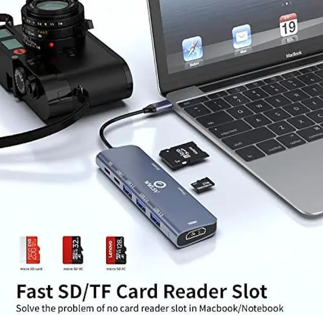 Alt view image 5 of 7 - WWLSV USB C Hub Docking Station USB C to  8 in 1 Adapter (4K  USB3.0 SD/TF Card Reader 100W PD) Compatible with MacBook Pro/MacBook Air, XPS, Chromebook and More Type C Device