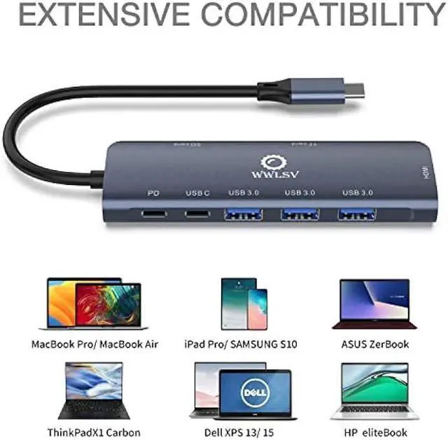 Alt view image 7 of 7 - WWLSV USB C Hub Docking Station USB C to  8 in 1 Adapter (4K  USB3.0 SD/TF Card Reader 100W PD) Compatible with MacBook Pro/MacBook Air, XPS, Chromebook and More Type C Device