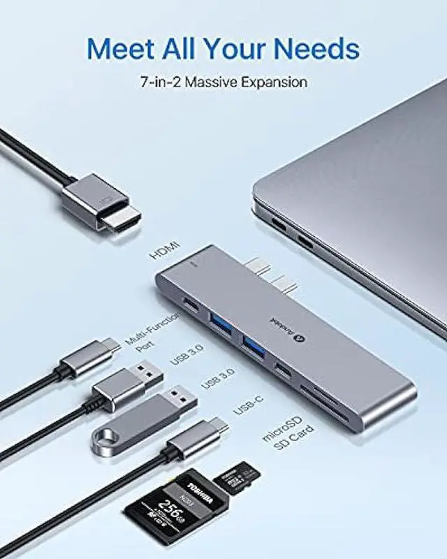 Alt view image 2 of 6 - Andobil 7-in-2 USB C Hub Adapter Dongle for MacBook Pro 20202016/ MacBook Air 2020-2018, USB C100W PD, Dock with 2 USB 3.1 & USBC Data Ports, 4K , SD/Micro SD Card Readers