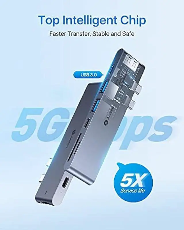 Alt view image 3 of 6 - Andobil 7-in-2 USB C Hub Adapter Dongle for MacBook Pro 20202016/ MacBook Air 2020-2018, USB C100W PD, Dock with 2 USB 3.1 & USBC Data Ports, 4K , SD/Micro SD Card Readers