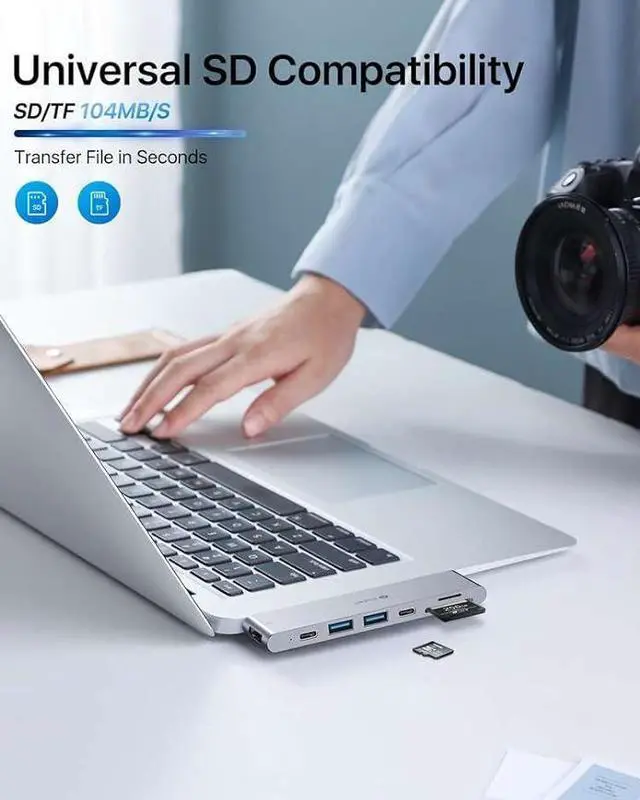 Alt view image 4 of 6 - Andobil 7-in-2 USB C Hub Adapter Dongle for MacBook Pro 20202016/ MacBook Air 2020-2018, USB C100W PD, Dock with 2 USB 3.1 & USBC Data Ports, 4K , SD/Micro SD Card Readers