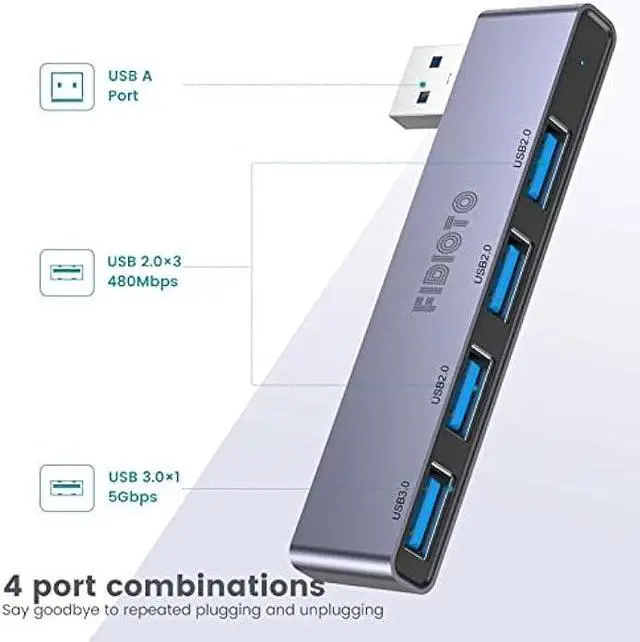 Alt view image 3 of 7 - USB Hub 2Pack Right Model, Fidioto 4-Port USB Hub(1 * 3.0 Port, 3 * 2.0 Port) USB Splitter USB Expander for Laptop, Xbox, Flash Drive, HDD, Console, Printer, Camera,Keyborad, Mouse