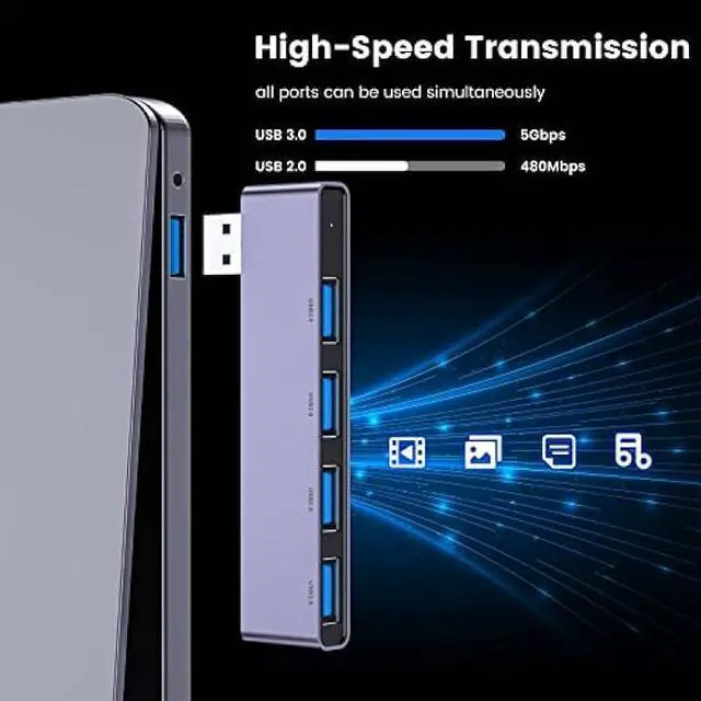 Alt view image 4 of 7 - USB Hub 2Pack Right Model, Fidioto 4-Port USB Hub(1 * 3.0 Port, 3 * 2.0 Port) USB Splitter USB Expander for Laptop, Xbox, Flash Drive, HDD, Console, Printer, Camera,Keyborad, Mouse