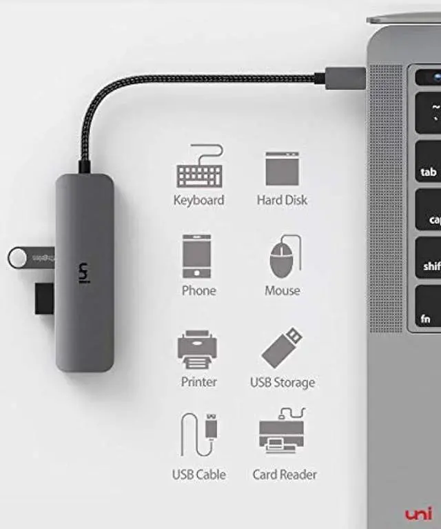 Alt view image 6 of 6 - uni USB C Hub with 100W PD Power Delivery, [Slim, Aluminum, Nylon] 4-in-1 Type c with High-Speed 3-Ports USB 3.0, Compatible with MacBook Pro/ Air, iPad Pro, XPS, Surface Book etc.