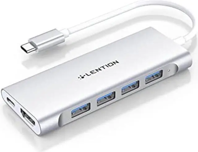 Main image of LENTION USB-C Multi-Port Hub with 4K  Output, 4 USB 3.0, Type C Charging Adapter Compatible with New MacBook Pro 13/15 (Thunderbolt 3 Port), MacBook 12, Chromebook, Dell XPS, HP, More (Silver)