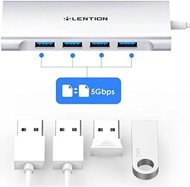 Alt view image 6 of 6 - LENTION USB-C Multi-Port Hub with 4K  Output, 4 USB 3.0, Type C Charging Adapter Compatible with New MacBook Pro 13/15 (Thunderbolt 3 Port), MacBook 12, Chromebook, Dell XPS, HP, More (Silver)