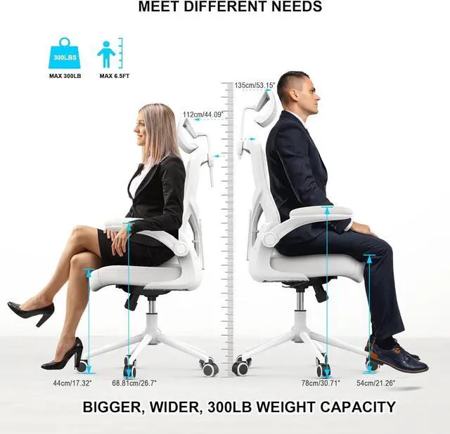 Alt view image 5 of 7 - , Ergonomic Mesh Desk Chair, High Back Computer Chair- Adjustable Headrest with Flip-Up Arms, Lumbar Support, Swivel Executive Task Chair (Modern, White)